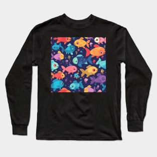 A Seamless Pattern of Adorable Pastel Fish Long Sleeve T-Shirt